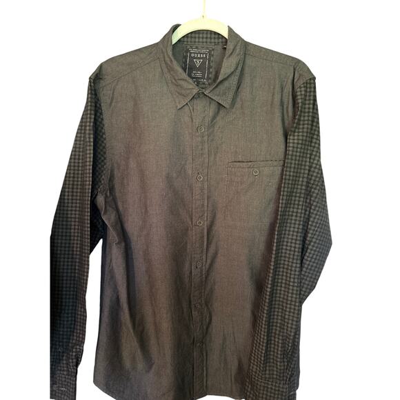 Guess Men's Dress shirt size large grey with chekerboard sleeves - Picture 1 of 3
